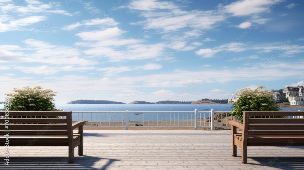Tranquil Seaside Retreat: Serene Boardwalk Benches for Urban Escapists