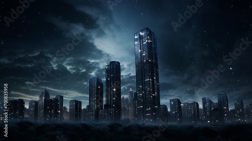 Nightfall's Embrace: A Skyscraper's Vulnerable Majesty Amidst a Citywide Blackout photo