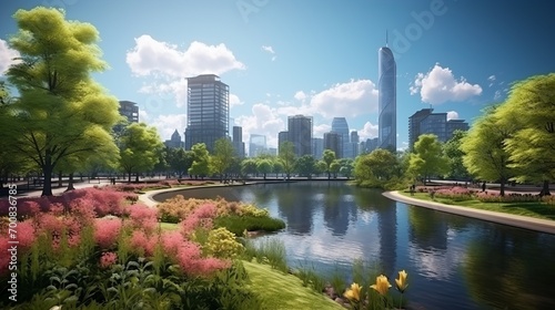 Nature's Symphony: A Vibrant City Park Embracing Urban Development in Spring