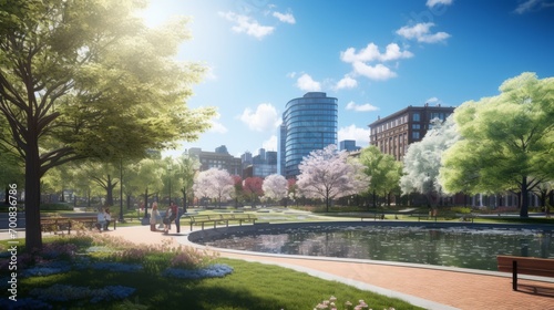 Nature s Symphony  A Vibrant City Park Embracing Urban Development in Spring