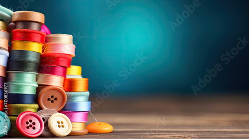 Big pile of colorful buttons, graphic banner with copyspace