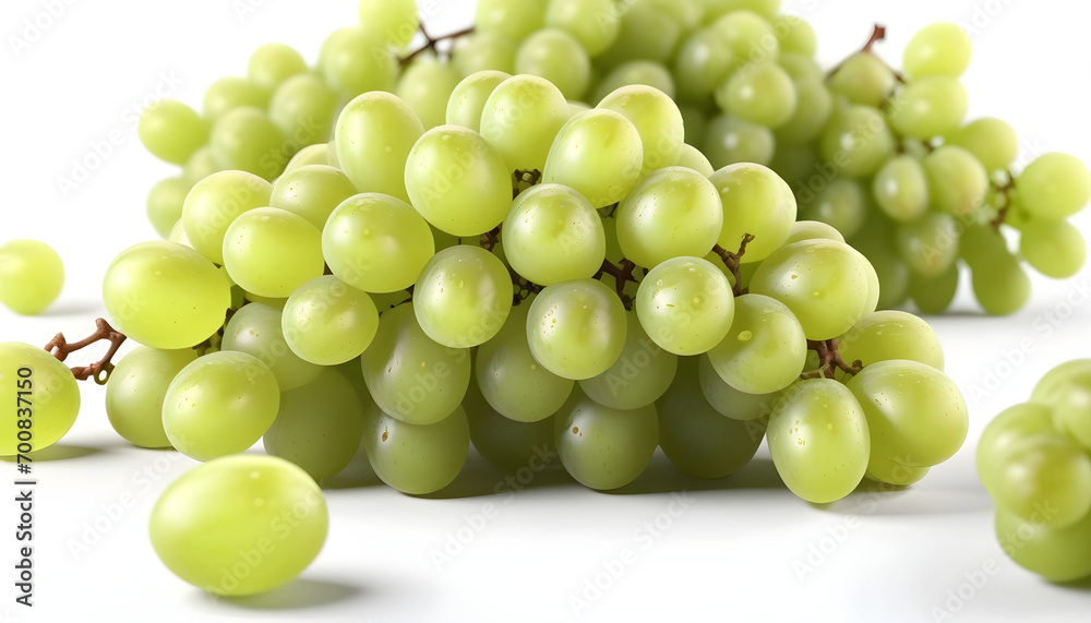 Big bunch of green grapes isolated on white background with copy space 3d rendered 3d illustration created with generative ai