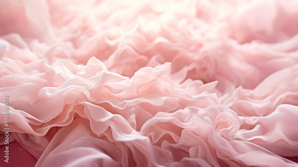 The image presents a soft pink, ruffled fabric, flowing like chiffon, reminiscent of delicate petals. The image presents a soft pink, ruffled fabric, flowing like chiffon, reminiscent of delicate petals.