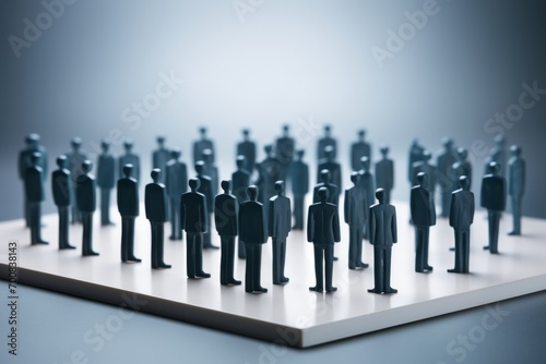 A group of faceless human figures stand on a white surface, their silhouettes spotlighted in an artistic illustration.