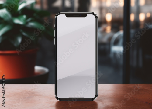 a smartphone mockup on the table, in the style of minimalist backgrounds, uhd image, digital airbrushing photo