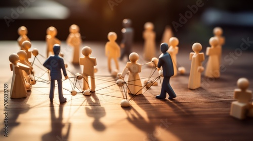 Global Connection: Empowering Teamwork and Social Networking through Wooden Figurines - A Captivating Image of People's Lifestyles and Social Media Concept