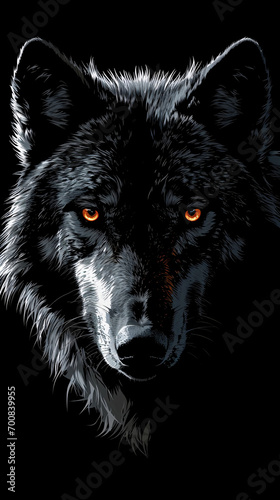 Illustration of a gray wolf with yellow eyes