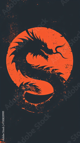 Stylish grunge dragon on a red circle background