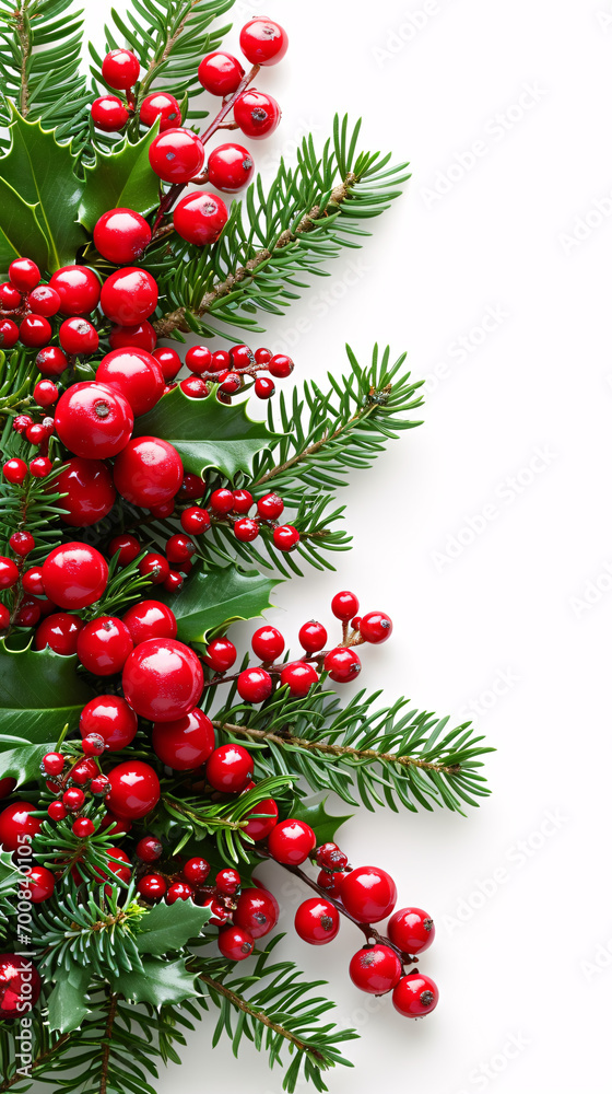 Christmas tree branch with red berries Christmas tree branch with red berries