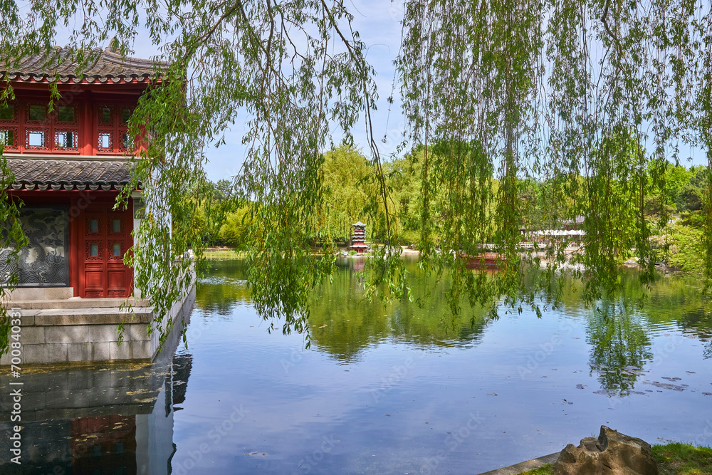Idyllic Chinese garden with pond and terrace, on the outskirts of Berlin. Idyllic Chinese garden with pond and terrace, on the outskirts of Berlin.