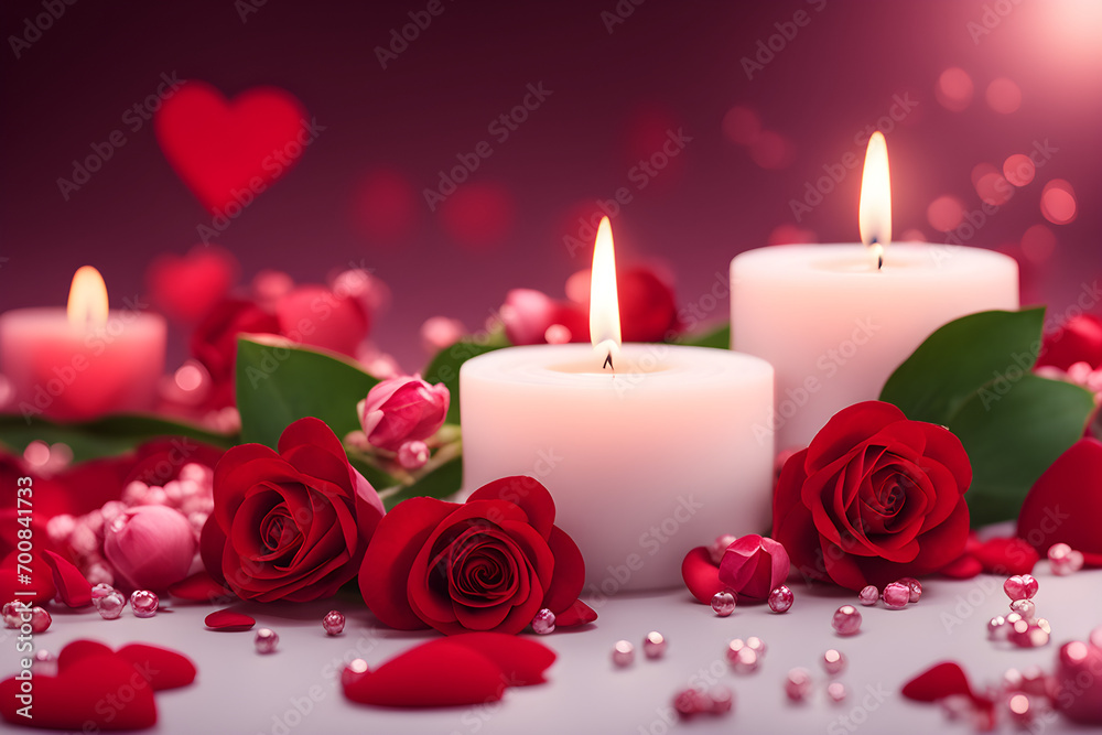 Romantic Valentines Day Wallpaper, Roses and Candles, Spa Treatment, Self Care
