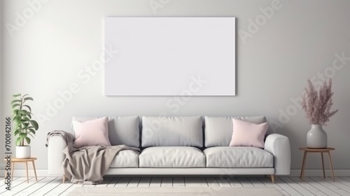 Blank Canvas: Transform Your Space with a Captivating Mockup Photo Frame in a Modern Loft Living Room - Interior Design and Architecture Concept - 3D Illustration Rendering