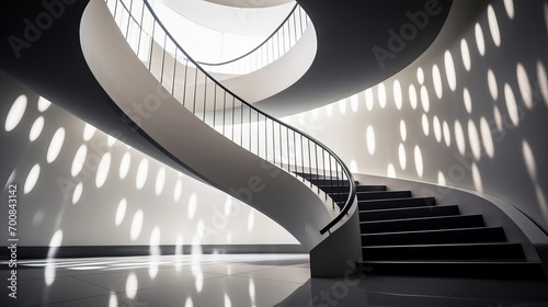 Enchanting Ascension: Captivating Spiral Staircase in Modern Architecture - Illuminating Shadows and Mesmerizing Patterns