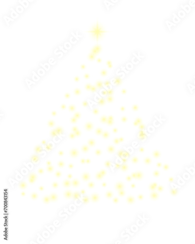 Christmas tree wiht luminous particles. Christmas tree on a real transparent background. Garland on an invisible Christmas tree. 