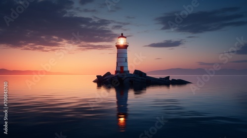 Guiding Light: Serene Lighthouse at Dusk Illuminates the Path to Safety and Tranquility