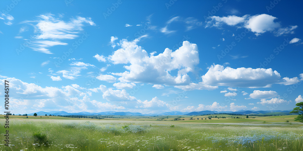 Nature beauty blue sky and green landscape background.AI Generative
