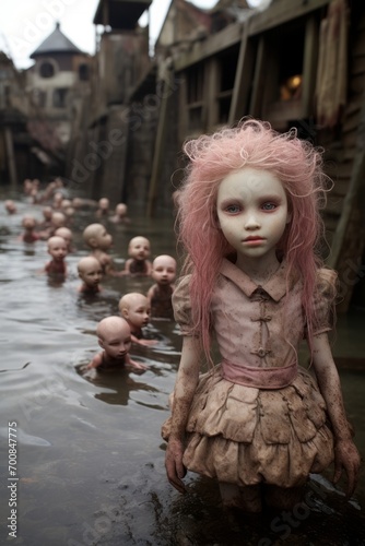 A creepy doll with her minions. 
