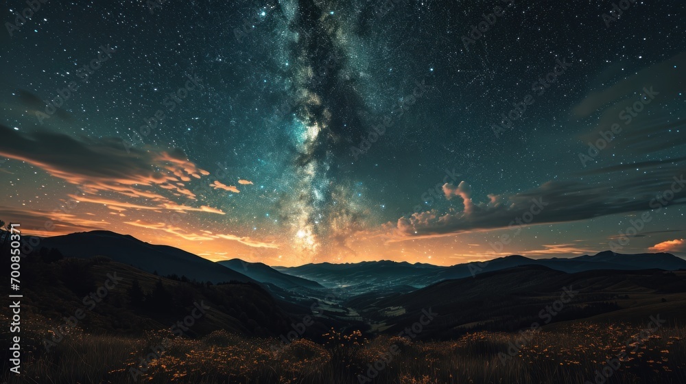 A panoramic night sky with stars, constellations, and a glimpse of the Milky Way
