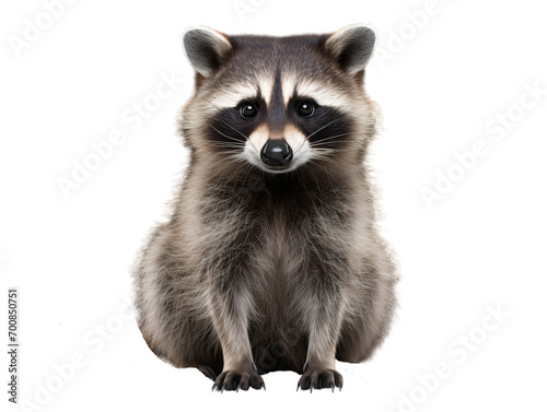 Portrait of a raccoon sitting isolated on white, transparent background © The Stock Guy