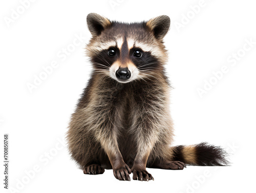 Portrait of a raccoon sitting isolated on white, transparent background © The Stock Guy