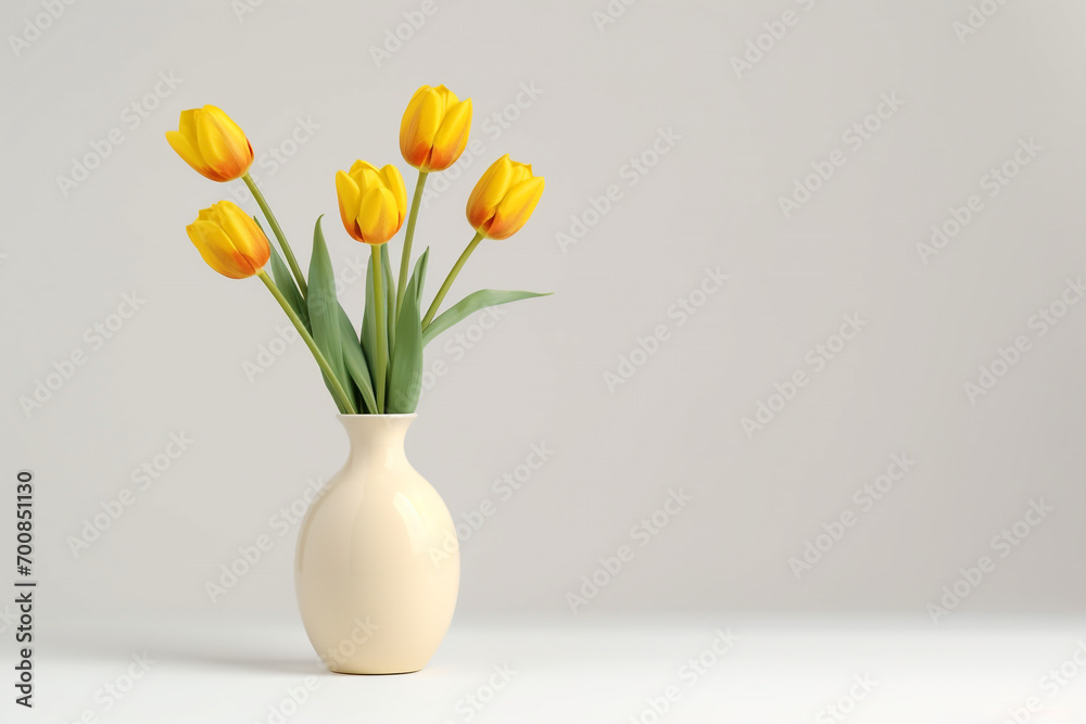 custom made wallpaper toronto digitalminimalistic flower composition. yellow tulip in a vase on a white background, space for a text
