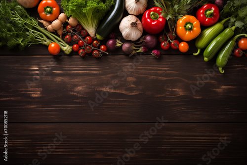 Various kitchen ingredients vegetables on dark background, health eating concept, food flat lay, for website, banners and marketing materials and copy space