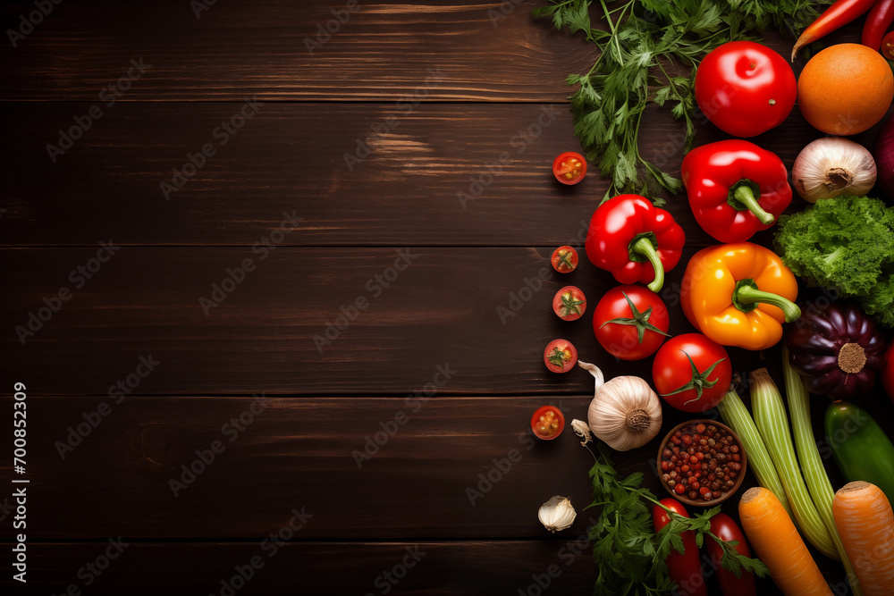 © Creative-Touch - Various kitchen ingredients vegetables on dark background, health eating concept, food flat lay, for website, banners and marketing materials and copy space © Creative-Touch - Various kitchen ingredients vegetables on dark background, health eating concept, food flat lay, for website, banners and marketing materials and copy space