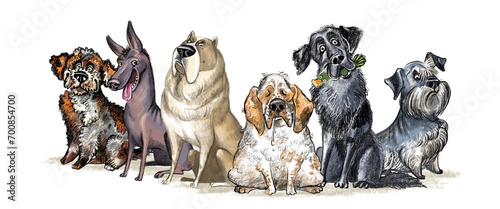 Cute character group funny cartoon different dogs isolated illustration