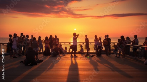 Spectacular Sunset Serenade: Mesmerizing Street Performer Captivates Crowds on Vibrant Boardwalk