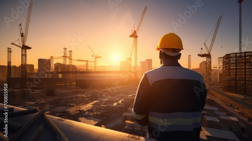 Golden Hour Vision: Inspiring Engineer Embraces Construction Site's Potential at Sunset © ASoullife