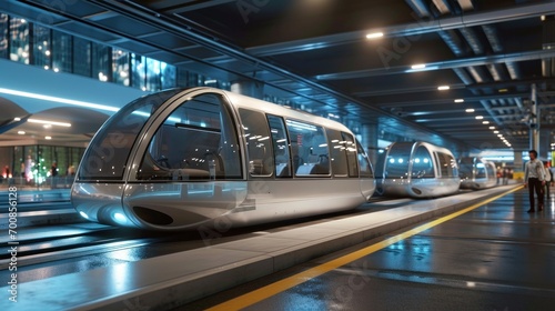 Futuristic urban transportation system with high-tech vehicles