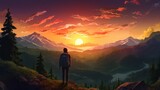 Adventure Awaits: Inspiring Sunset View from Cliff's Edge - Backpacker's Journey into the Majestic Valley