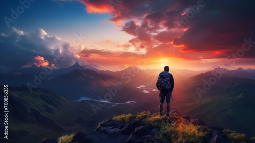 Adventure Awaits: Inspiring Sunset View from Cliff's Edge - Backpacker's Journey into the Majestic Valley