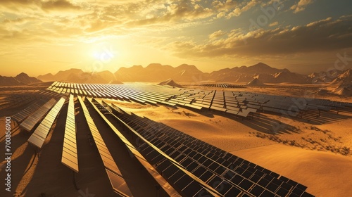 Solar power plant in a desert landscape showcasing renewable energy