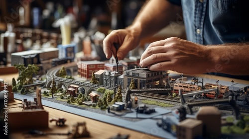 Masterful Precision: Expertly Crafting an Enchanting Model Train World with Skilled Hands