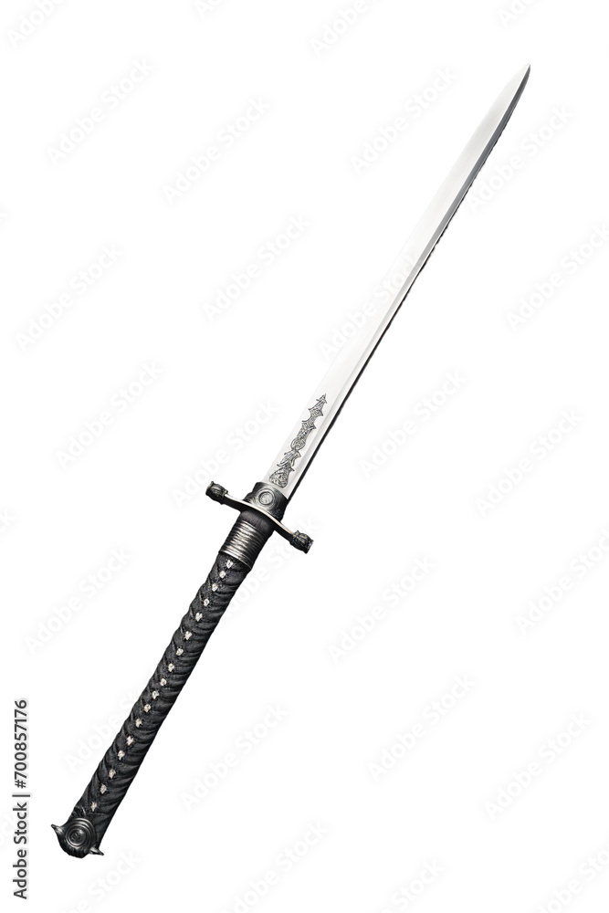 Fototapeta premium Japanese Samurai Sword, transparent background, isolated image, generative AI