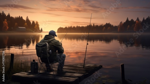Serene Sunrise: Captivating Angler's Delight on a Tranquil Lake