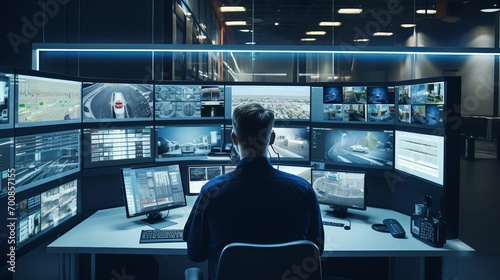 Vigilant Guardian: Captivating Surveillance Footage in a High-Tech Control Room
