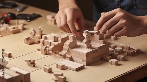 Artistry in Motion: Masterful Hands Crafting a Timeless Wooden Model with Precision and Passion