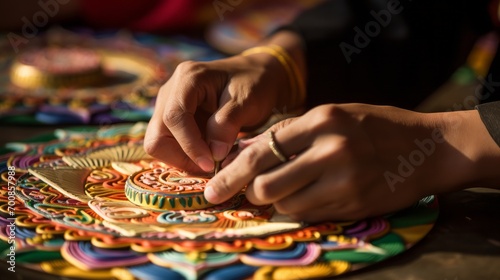 Transcendent Artistry: Mesmerizing Hands Sculpting an Exquisite Sand Mandala - A Captivating Symbol of Harmony and Serenity