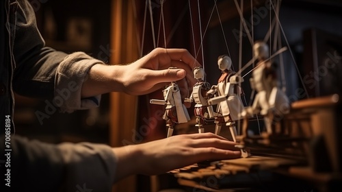 Masterful Manipulation: Captivating Hands of a Puppeteer Bring Marionette to Life in Enchanting Theater Performance