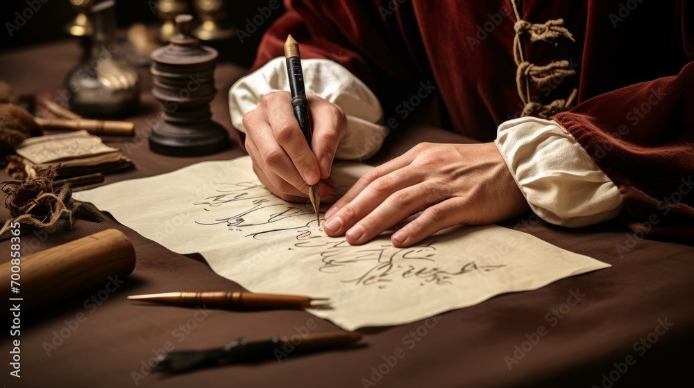 Timeless Elegance: Masterful Hands Gracefully Weave Words on Parchment with Ink and Quill Timeless Elegance: Masterful Hands Gracefully Weave Words on Parchment with Ink and Quill