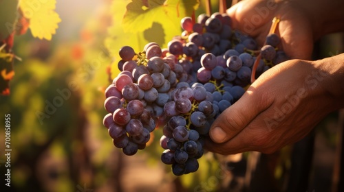 Bountiful Harvest: Skilled Hands Gather Ripe Grapes in a Vibrant Vineyard