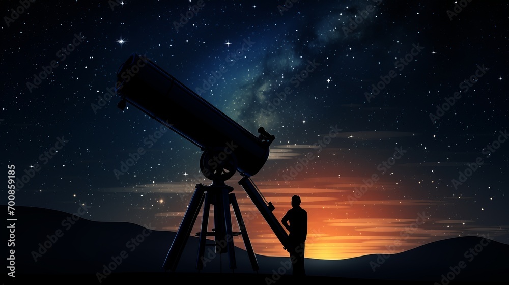 Stargazer's Dream: Silhouette Embracing the Cosmos with Majestic Telescope
