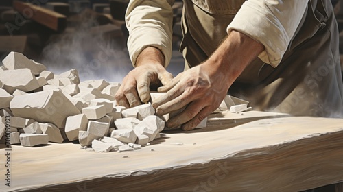Masterful Creation: Skilled Stonemason Crafting Timeless Beauty with Chisels and Dust