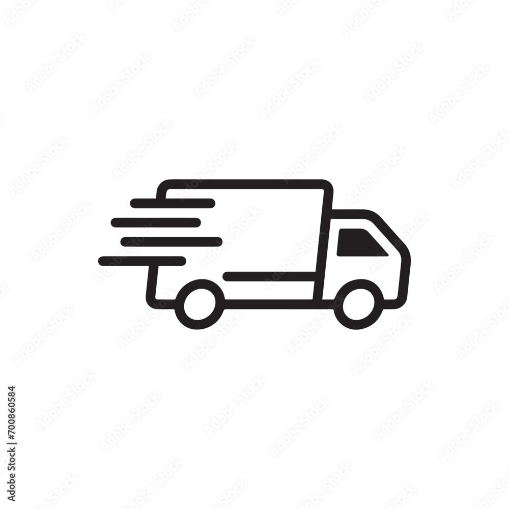 Fast moving shipping delivery truck line art vector icon for transportation apps and websites. Vector illustration isolated on transparent background