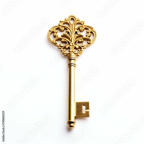 Ornate Golden Skeleton Key Isolated on White Background. Generative ai