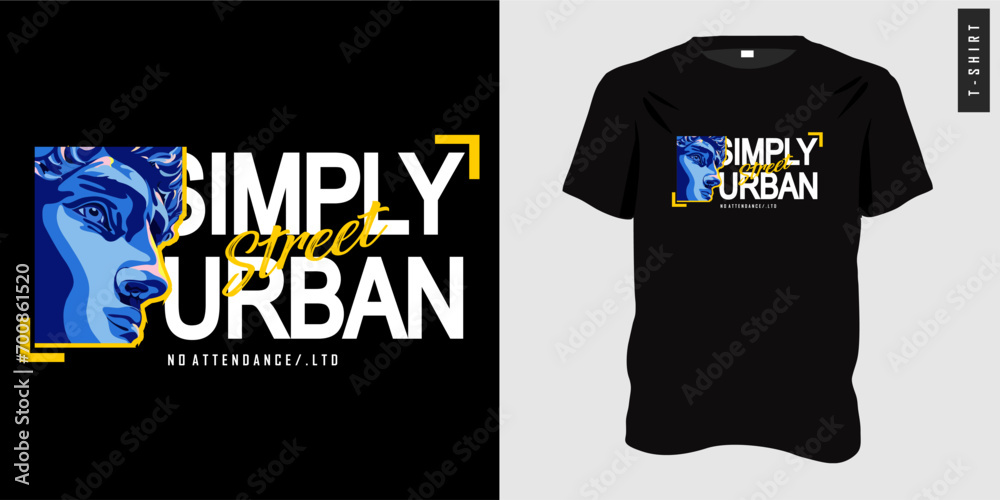 Classic statue graphic t-shirt design ready to print. Simply urban typography slogan with close up face of ancient statue. Printed t-shirt vector for teenagers. Vector illustration.
