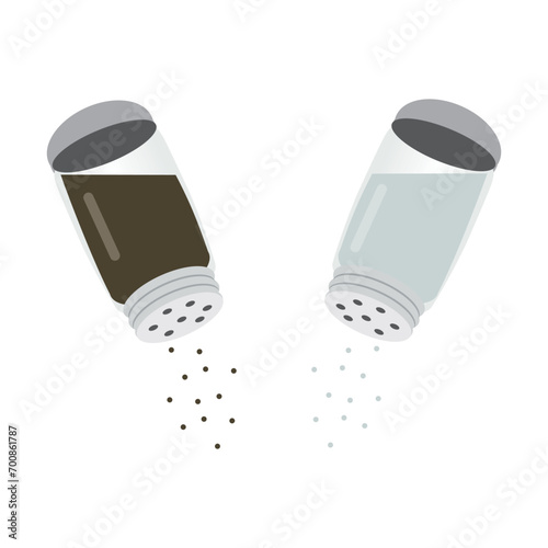 Salt and pepper vectors. Salt and pepper bottles. Pair of transparent glass shaker icon.