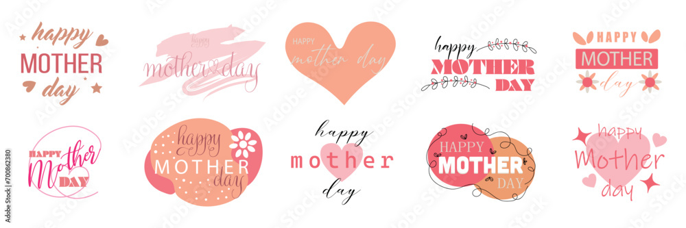 Set of clipart for Mother's Day on white background